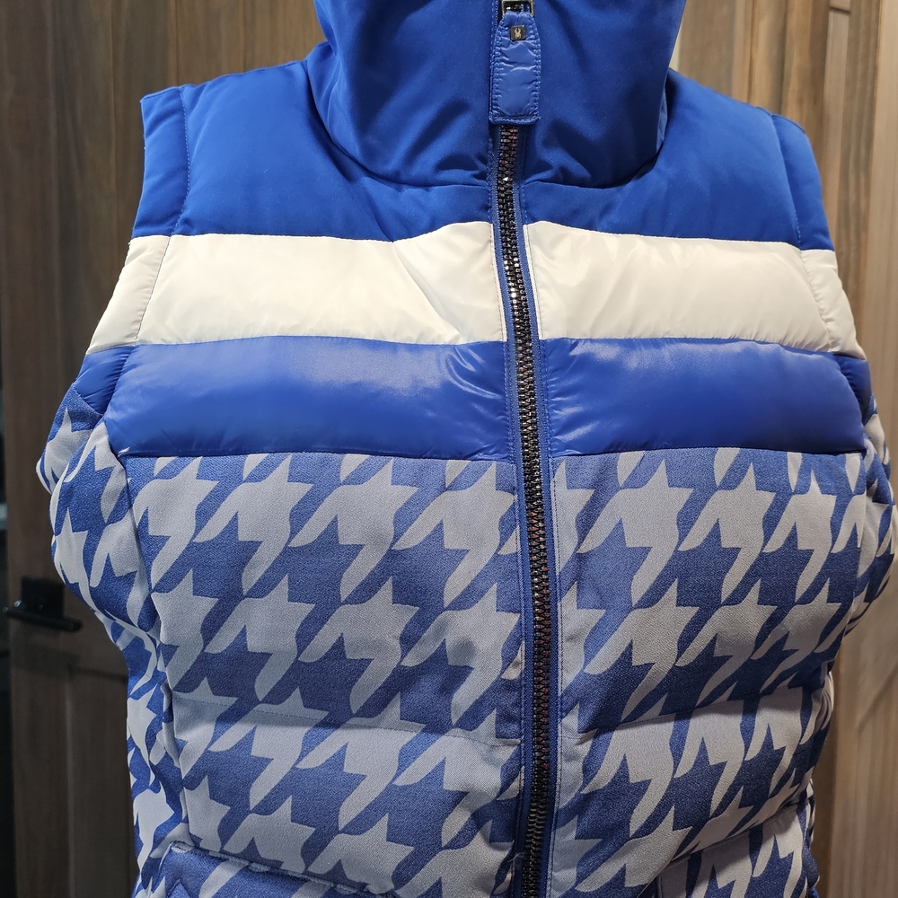 Spyder NWT Down Blue and White Houndstooth Puffer Vest - Picture 1 of 7